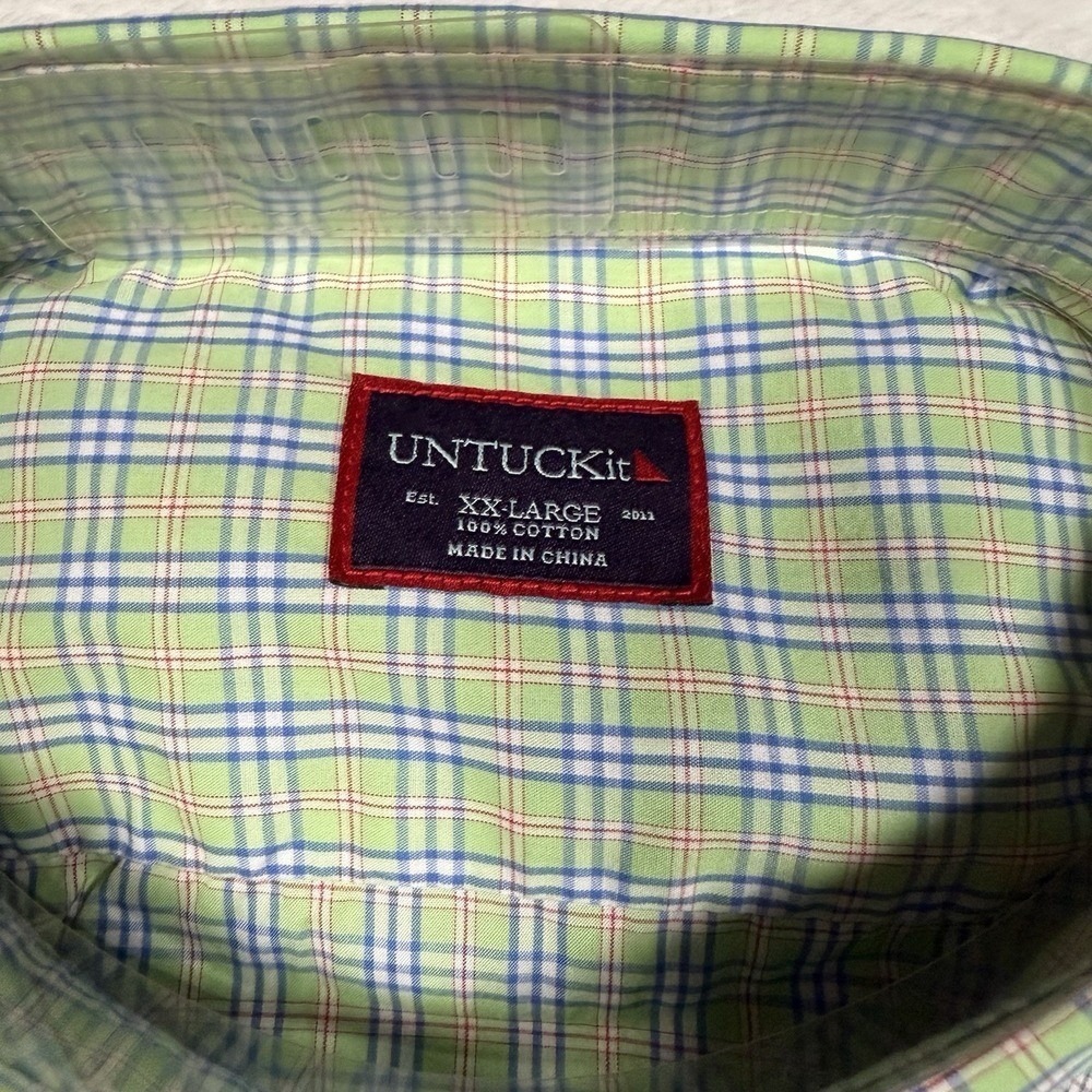 UntuckIt Shirt Mens 2XL Green Plaid Long Sleeve Button Down NEW - Picture 3 of 8